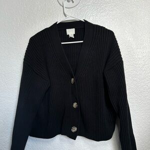 H&M Black Ribbed Cardigan Sweater